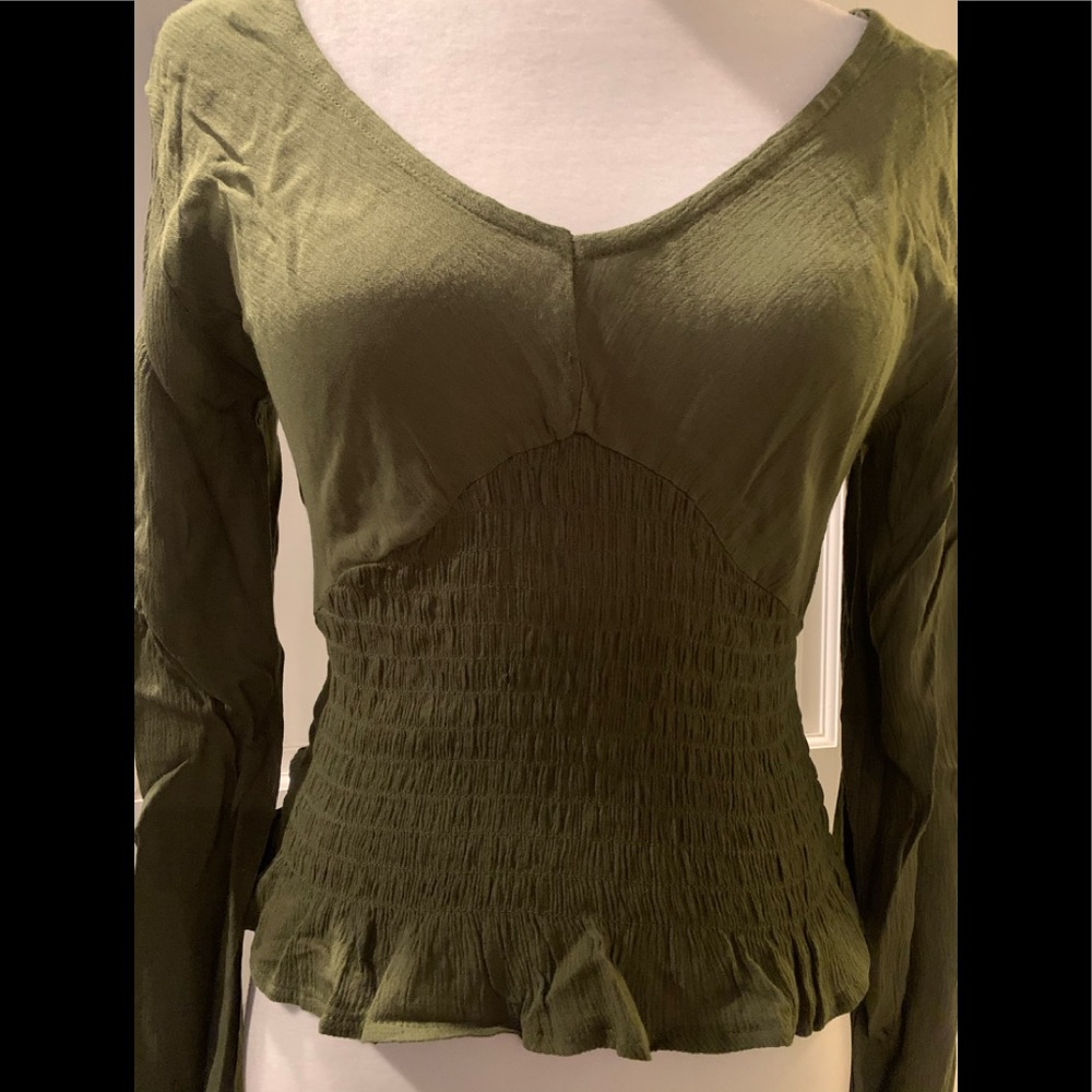 NWT Polly & Esther Rayon boho blouse size XS olive green